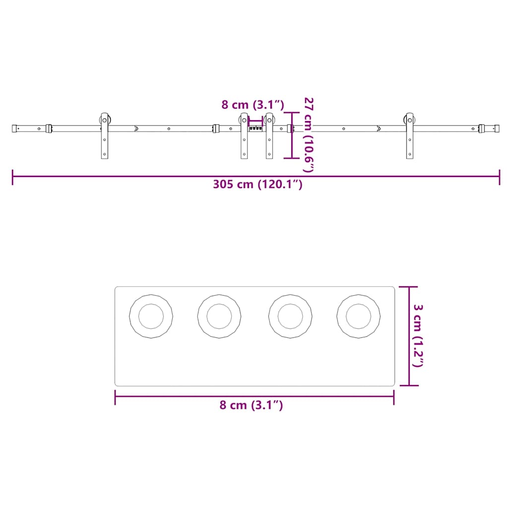 Set Feronerie Pentru Uși Glisante, Negru, 305 Cm, Oțel