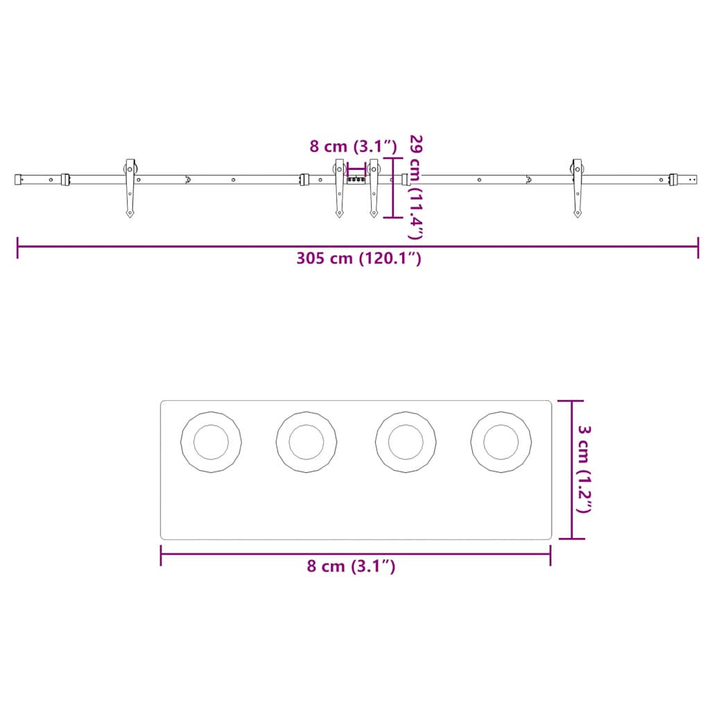 Set Feronerie Pentru Uși Glisante, Negru, 305 Cm, Oțel
