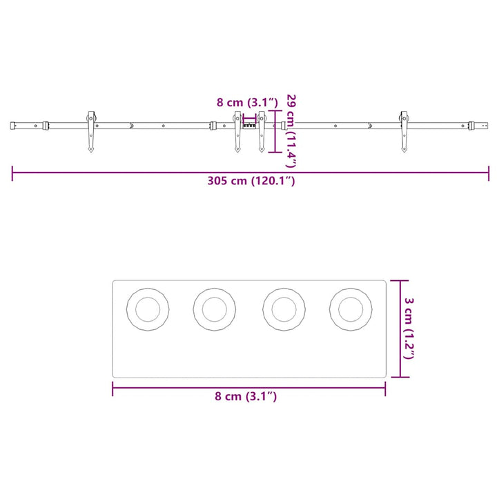 Set Feronerie Pentru Uși Glisante, Negru, 305 Cm, Oțel