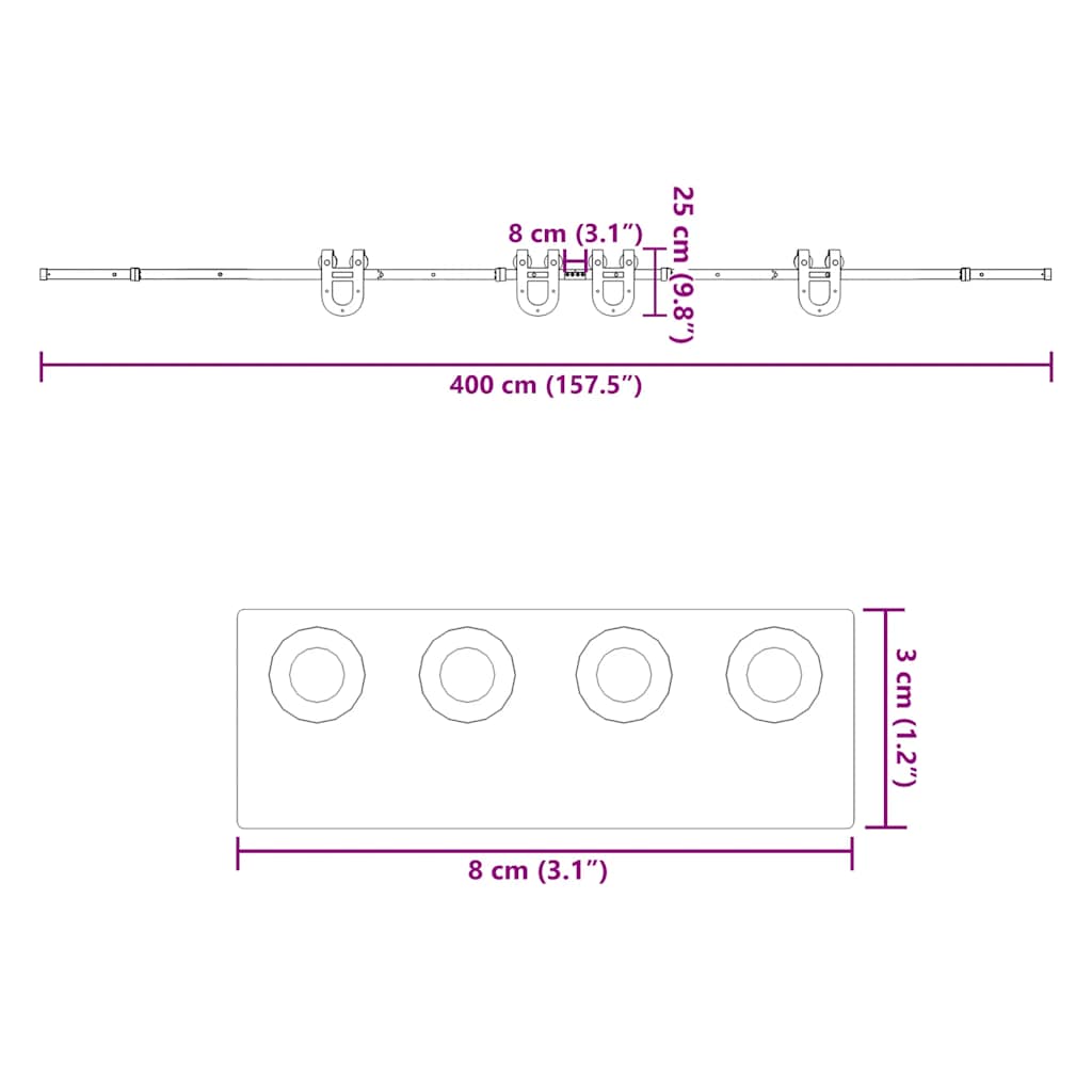 Set Feronerie Pentru Uși Glisante, Negru, 400 Cm, Oțel