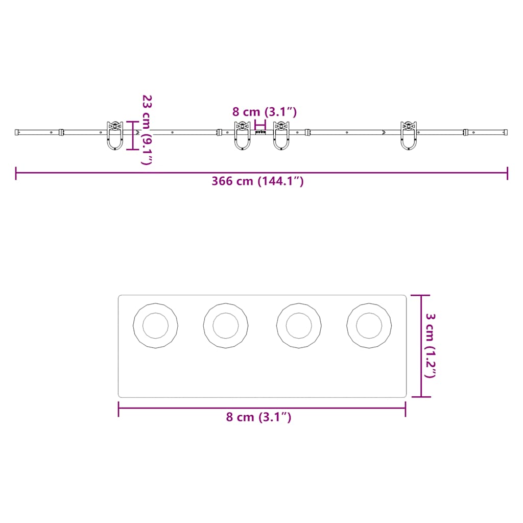 Set Feronerie Pentru Uși Glisante, Negru, 366 Cm, Oțel