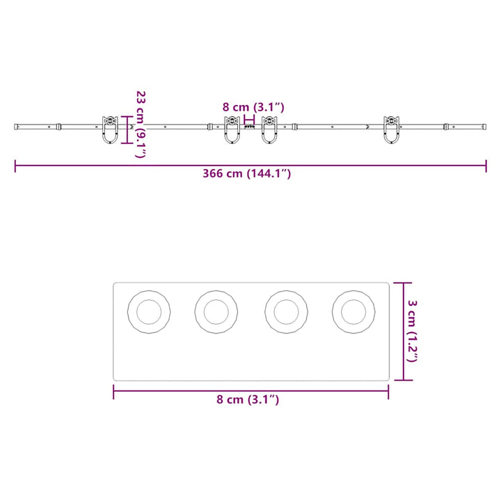 Set Feronerie Pentru Uși Glisante, Negru, 366 Cm, Oțel