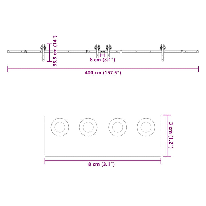 Set Feronerie Pentru Uși Glisante, Negru, 400 Cm, Oțel