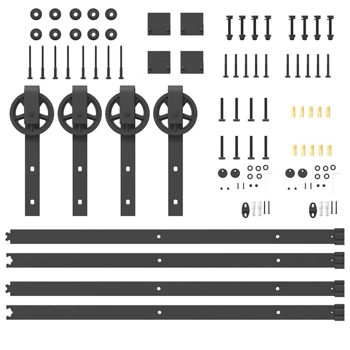 Set Feronerie Pentru Uși Glisante, Negru, 400 Cm, Oțel