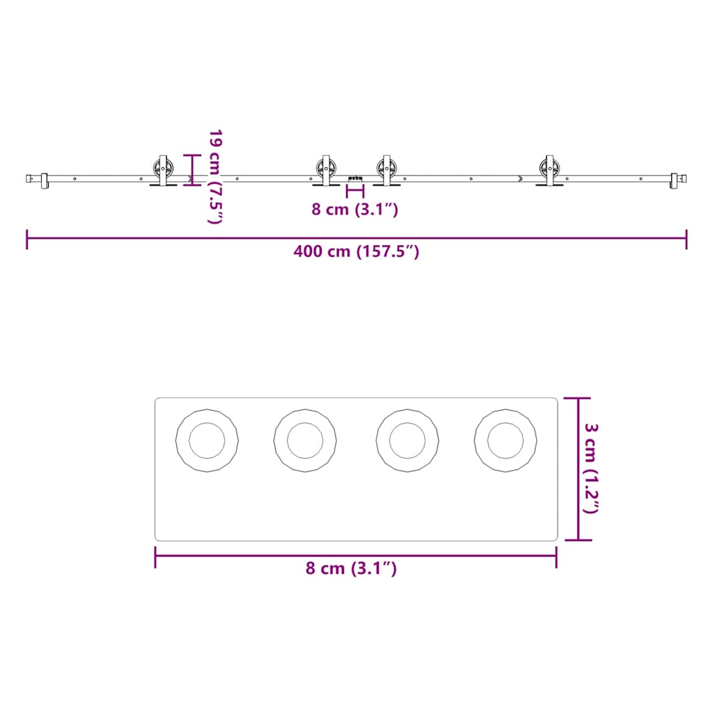 Set Feronerie Pentru Uși Glisante, Negru, 400 Cm, Oțel