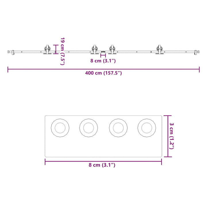 Set Feronerie Pentru Uși Glisante, Negru, 400 Cm, Oțel