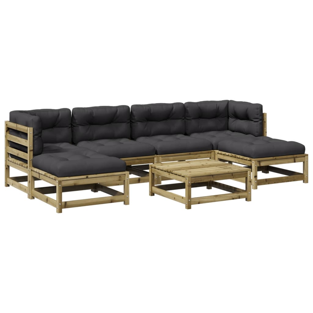 Set Canapele Grădină Cu Perne, 7 Piese, Lemn De Pin Tratat