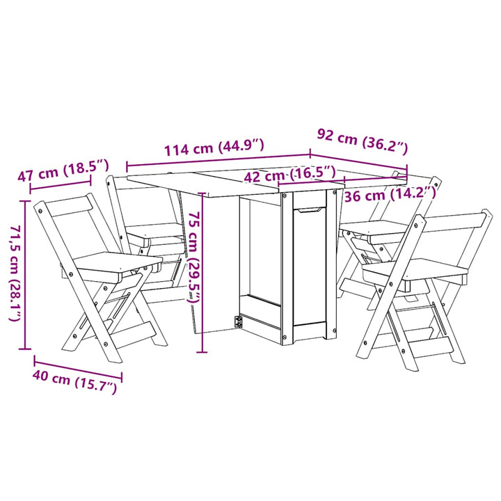 Set Mobilier Tip Fluture Corona, Pliabil 5 Piese Maro Lemn Pin