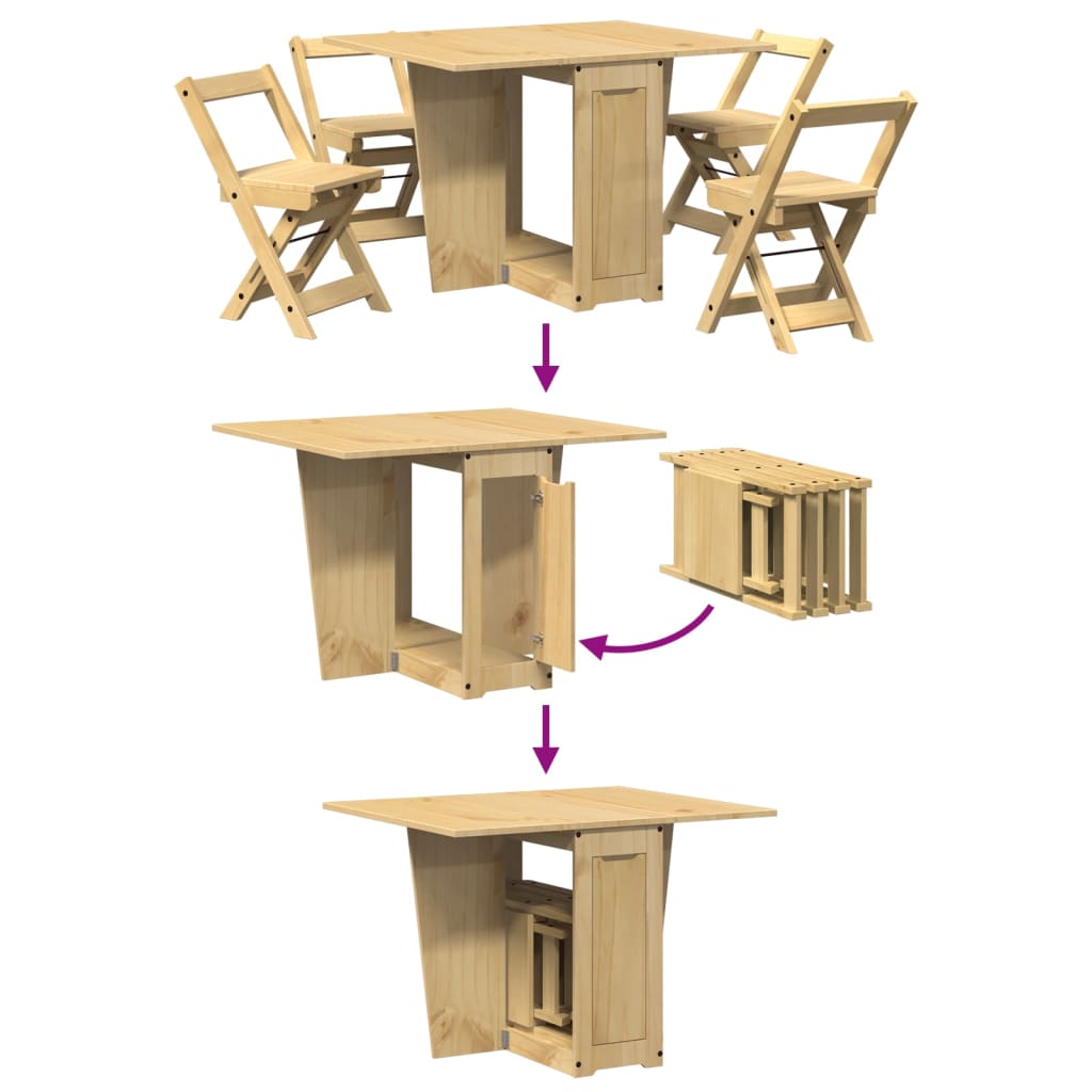 Set Mobilier Tip Fluture Corona, Pliabil 5 Piese Maro Lemn Pin