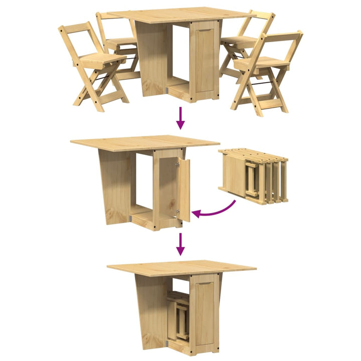 Set Mobilier Tip Fluture Corona, Pliabil 5 Piese Maro Lemn Pin