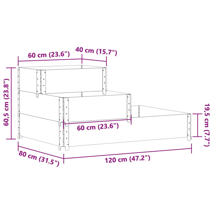 Strat Înălțat Cu 3 Niveluri, , 120X80 Cm, Lemn Masiv Pin