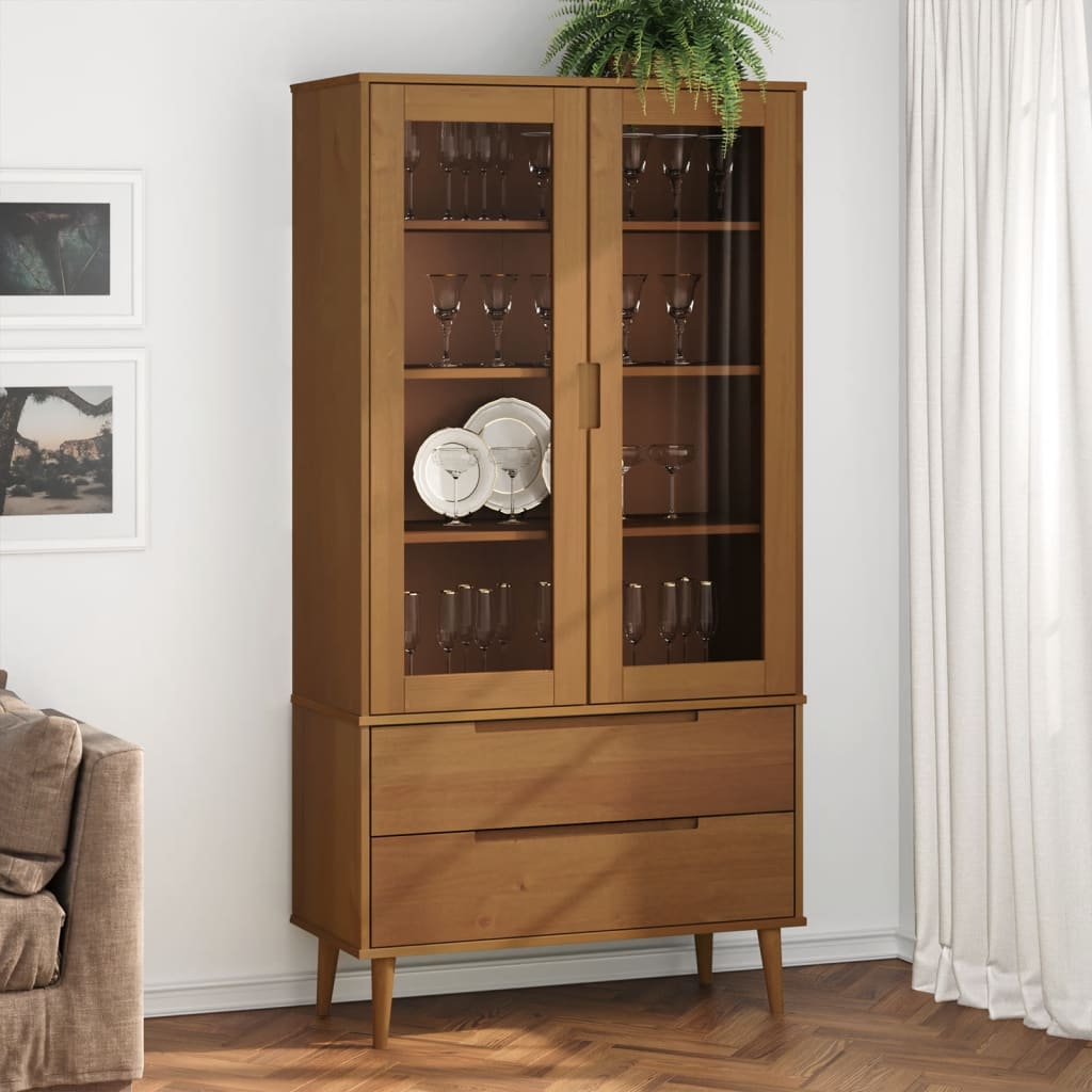 Dulap Cu Vitrină, , 90X35X175 Cm, Lemn Masiv De Pin