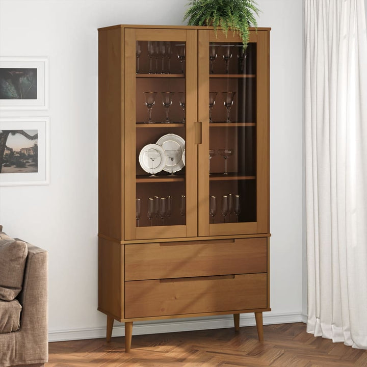 Dulap Cu Vitrină, , 90X35X175 Cm, Lemn Masiv De Pin