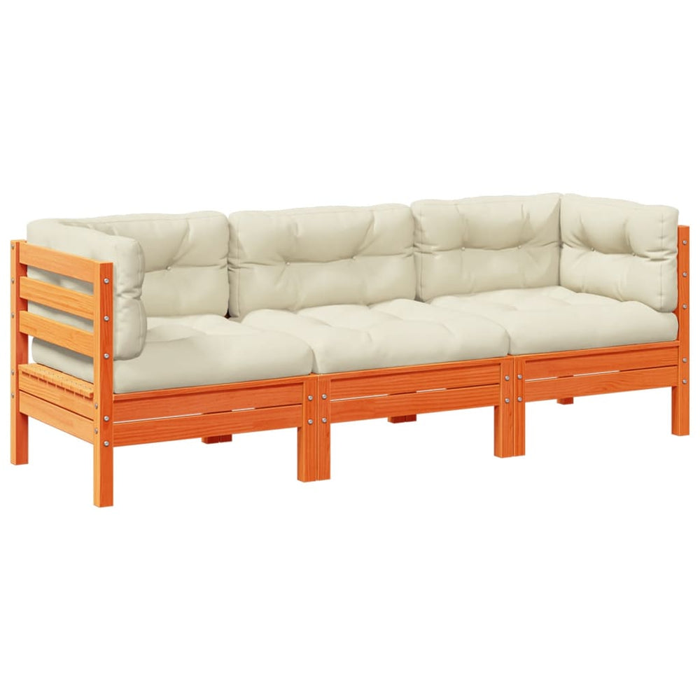 Set Mobilier De Grădină Cu Perne, 3 Piese, Lemn Masiv De Pin