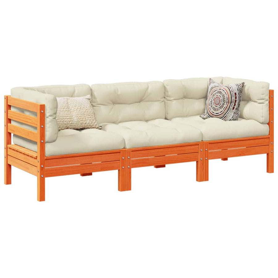 Set Mobilier De Grădină Cu Perne, 3 Piese, Lemn Masiv De Pin