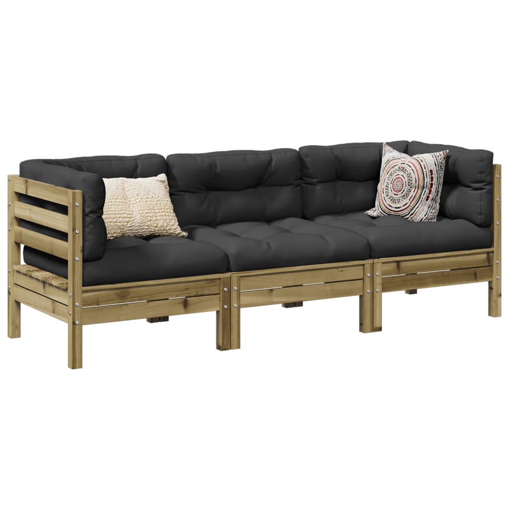 Set Mobilier De Grădină Cu Perne, 3 Piese, Lemn Masiv De Pin