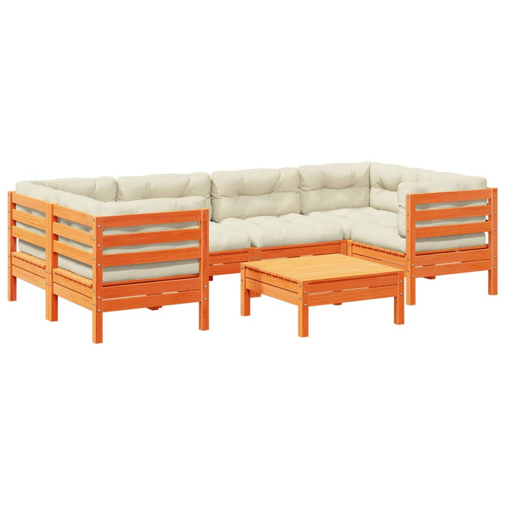 Set Canapele Grădină Cu Perne, 7 Piese, Maro, Lemn Masiv De Pin