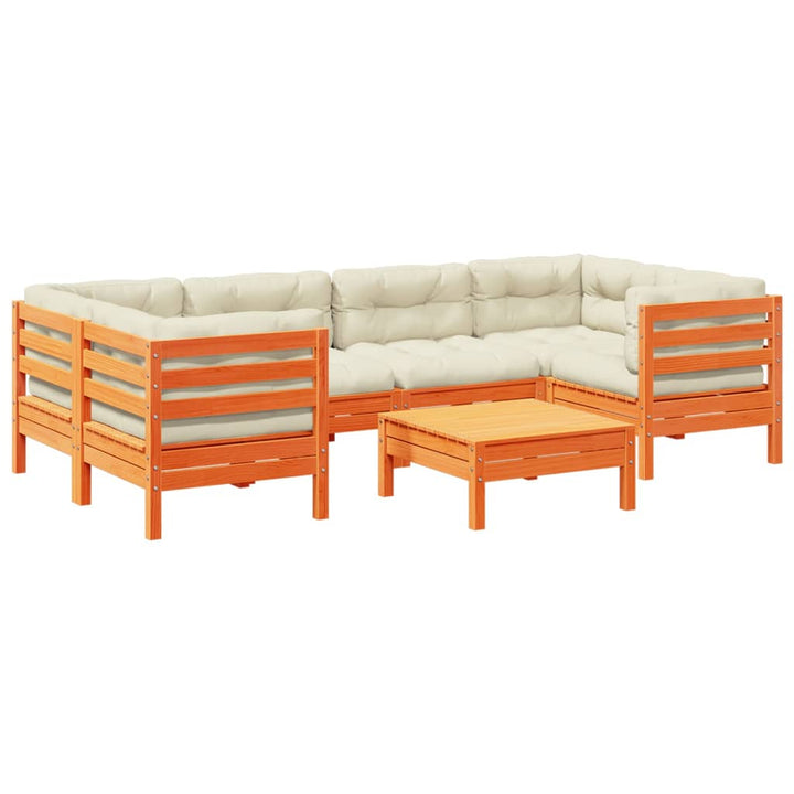 Set Canapele Grădină Cu Perne, 7 Piese, Maro, Lemn Masiv De Pin
