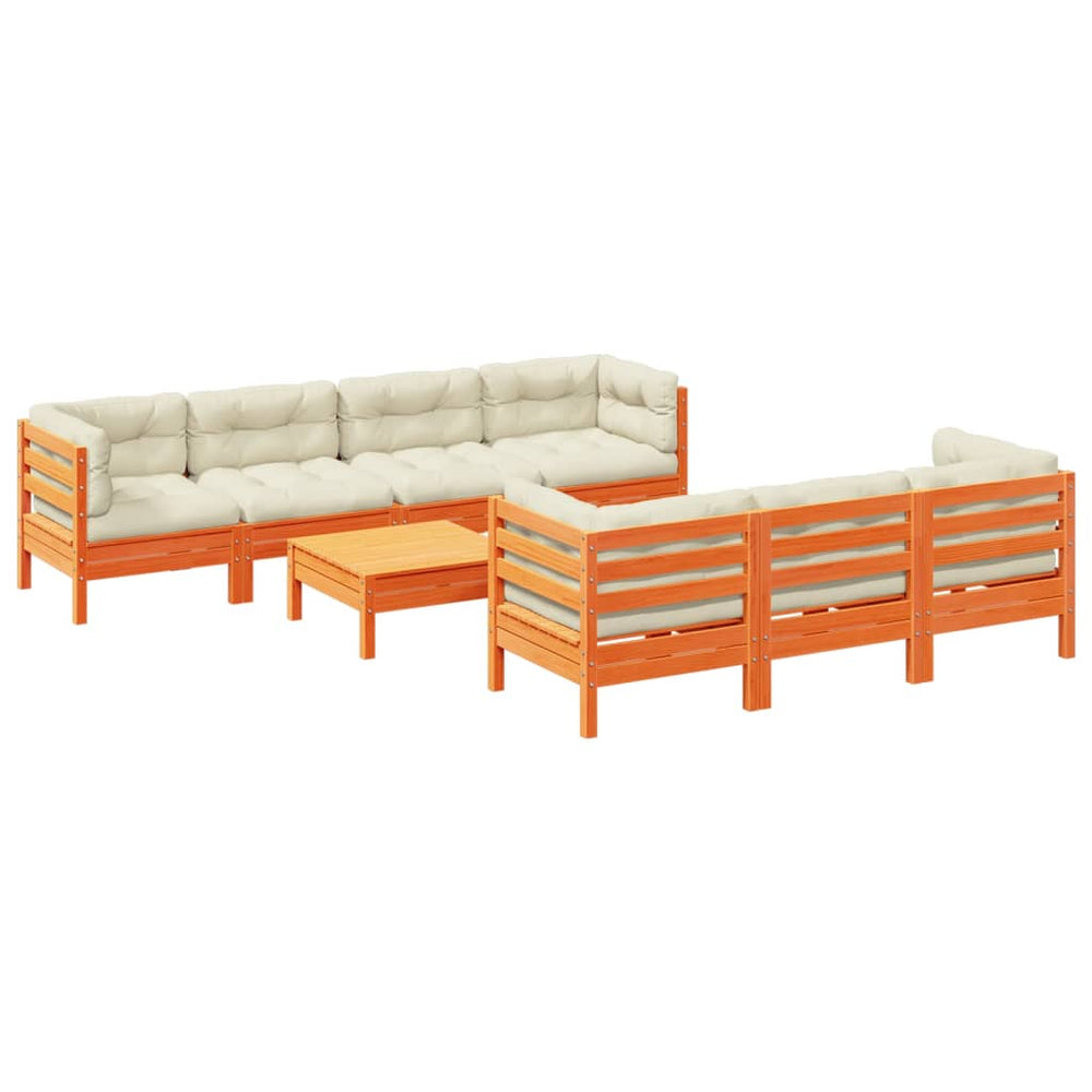 Set Canapele Grădină Cu Perne, 8 Piese, Maro, Lemn Masiv De Pin