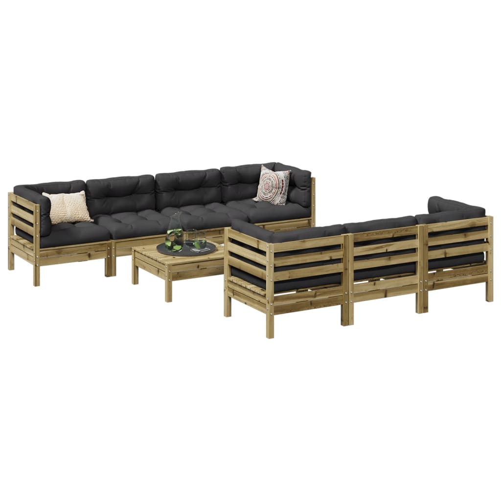 Set Canapele Grădină Cu Perne, 8 Piese, Maro, Lemn Masiv De Pin