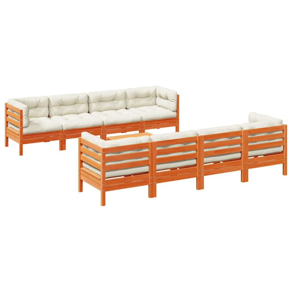 Set Mobilier De Grădină Cu Perne, 9 Piese, Lemn Masiv De Pin