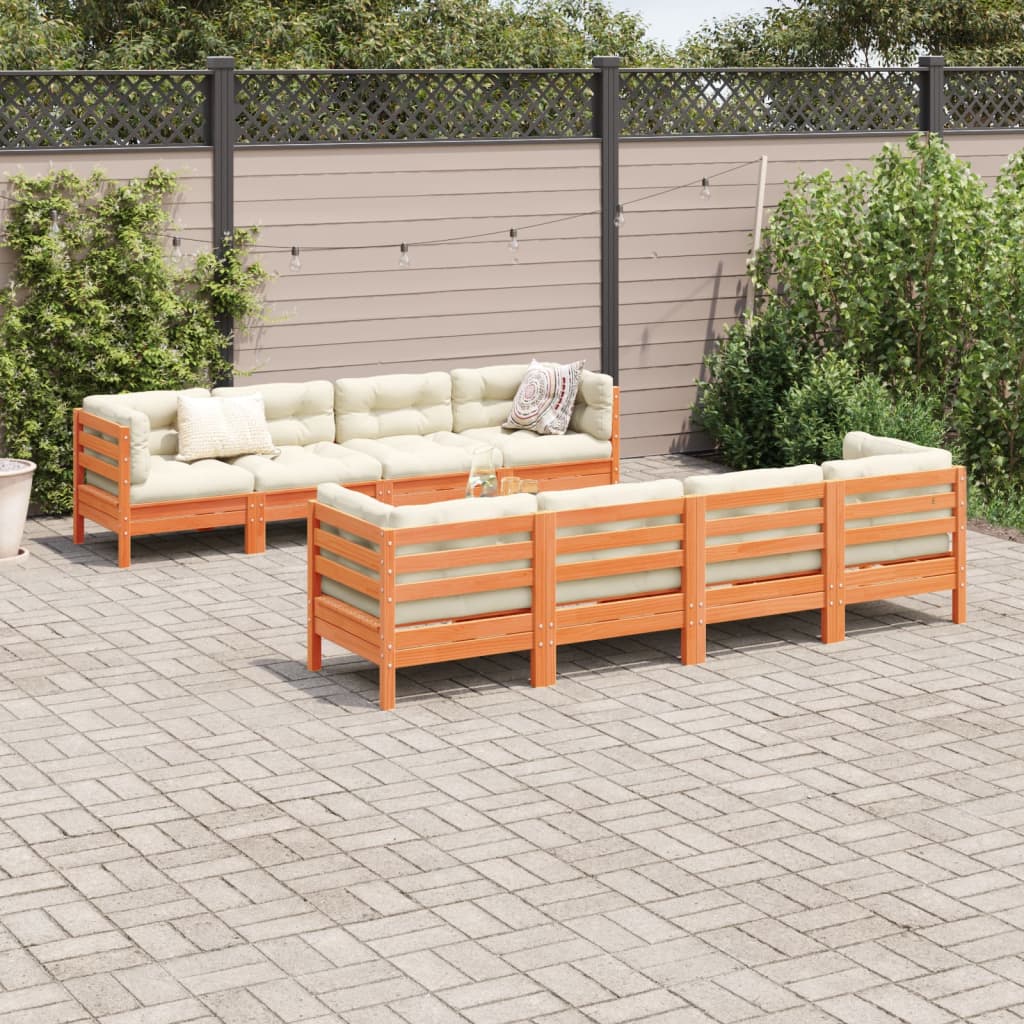 Set Mobilier De Grădină Cu Perne, 9 Piese, Lemn Masiv De Pin