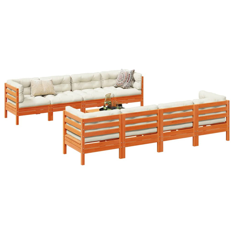 Set Mobilier De Grădină Cu Perne, 9 Piese, Lemn Masiv De Pin