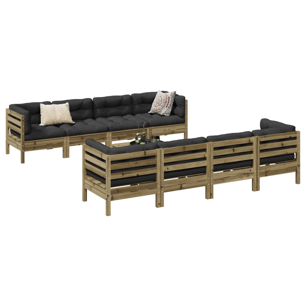 Set Mobilier De Grădină Cu Perne, 9 Piese, Lemn Masiv De Pin
