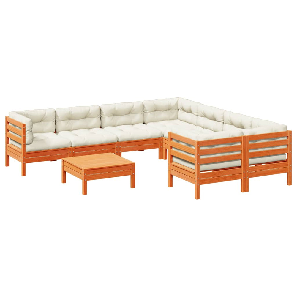 Set Mobilier De Grădină Cu Perne, 9 Piese, Lemn Masiv De Pin