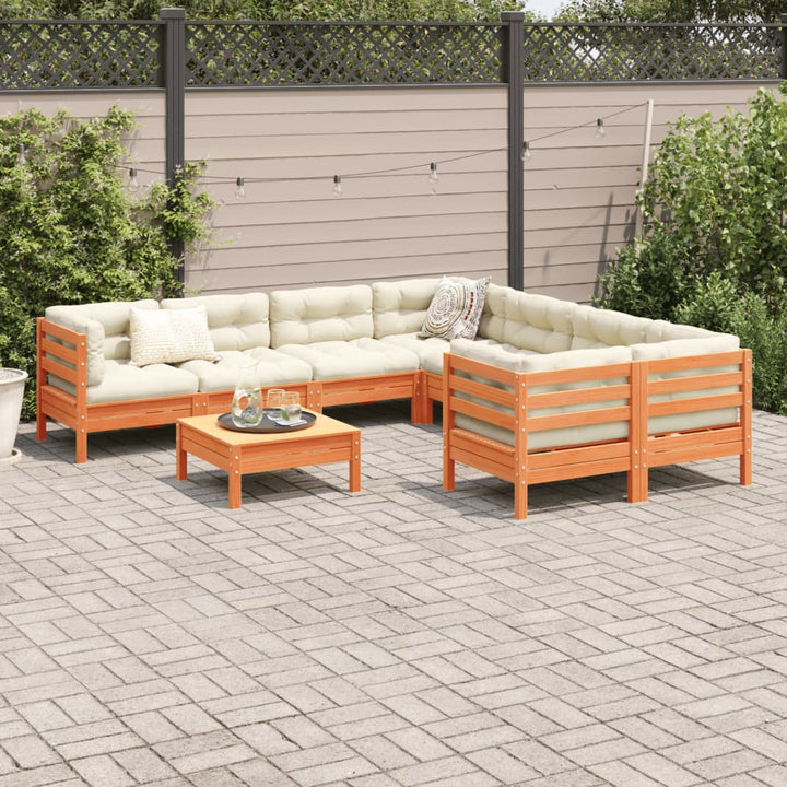 Set Mobilier De Grădină Cu Perne, 9 Piese, Lemn Masiv De Pin