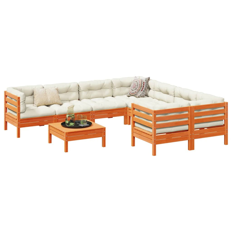 Set Mobilier De Grădină Cu Perne, 9 Piese, Lemn Masiv De Pin