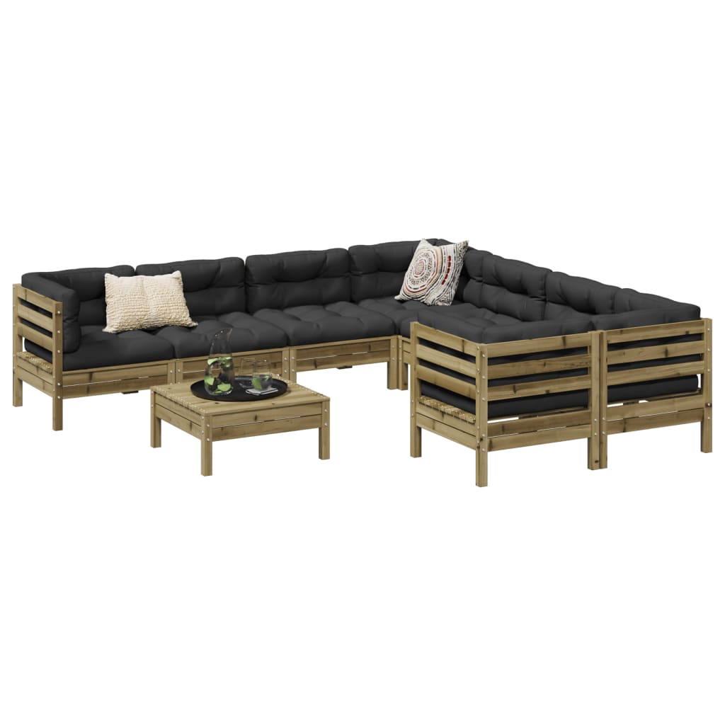 Set Mobilier De Grădină Cu Perne, 9 Piese, Lemn Masiv De Pin
