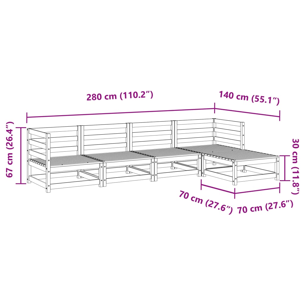Set Canapea De Grădină, 5 Piese, Lemn De Pin Tratat