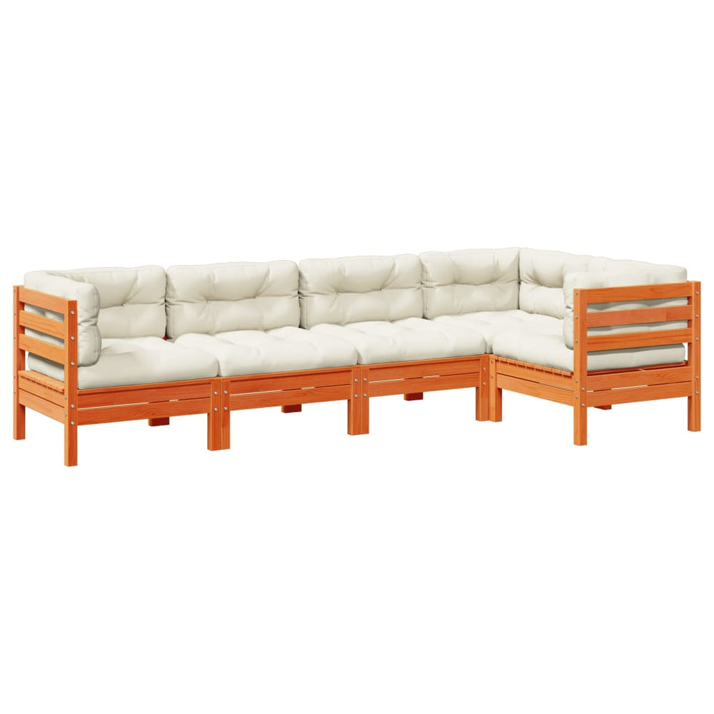 Set Mobilier De Grădină Cu Perne, 5 Piese, Lemn Masiv De Pin