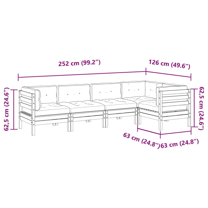 Set Mobilier De Grădină Cu Perne, 5 Piese, Lemn Masiv De Pin