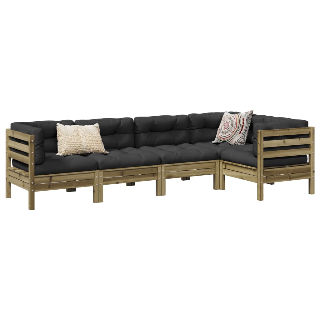 Set Mobilier De Grădină Cu Perne, 5 Piese, Lemn Masiv De Pin