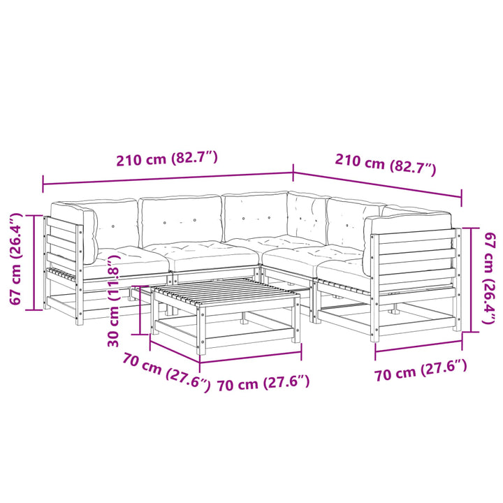 Vixl Set Mobilier De Grădină Cu Perne, 6 Piese, Lemn Masiv De Pin