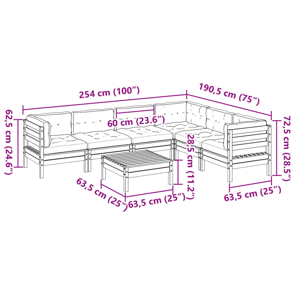 Set Canapele Grădină Cu Perne, 7 Piese, Maro, Lemn Masiv De Pin