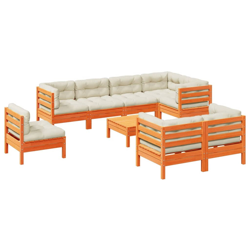 Set Mobilier De Grădină Cu Perne, 9 Piese, Lemn Masiv De Pin