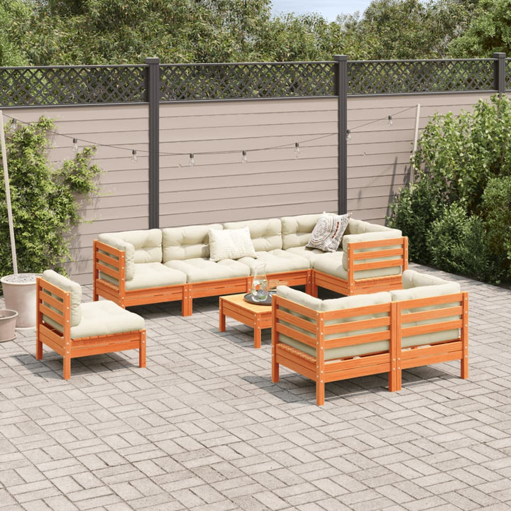 Set Mobilier De Grădină Cu Perne, 9 Piese, Lemn Masiv De Pin