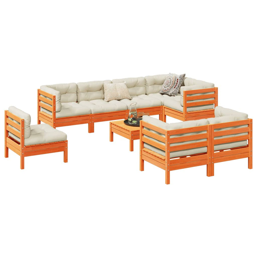 Set Mobilier De Grădină Cu Perne, 9 Piese, Lemn Masiv De Pin