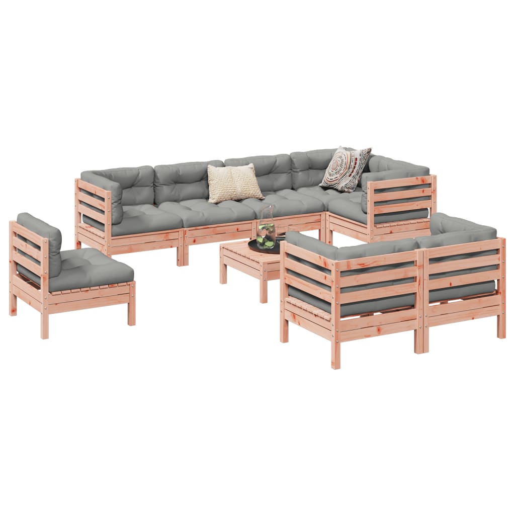 Set Mobilier De Grădină Cu Perne, 9 Piese, Lemn Masiv De Pin