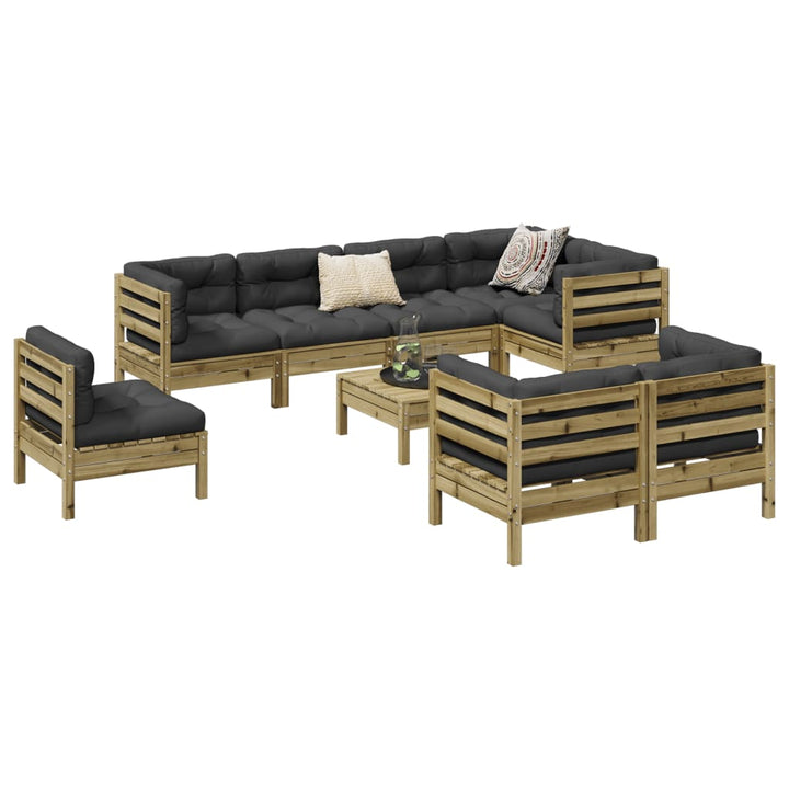 Set Mobilier De Grădină Cu Perne, 9 Piese, Lemn Masiv De Pin