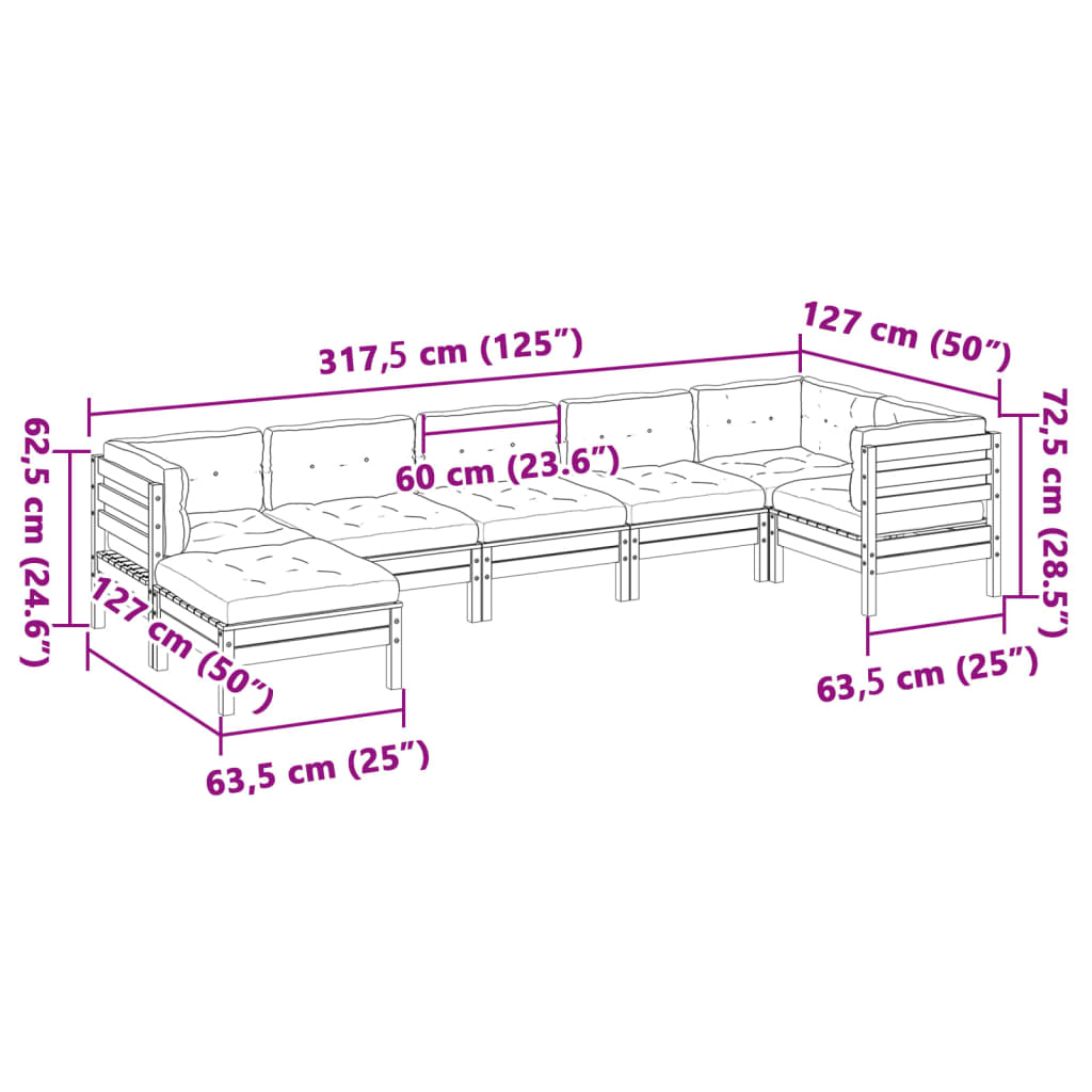 Set Canapele Grădină Cu Perne, 7 Piese, Maro, Lemn Masiv De Pin