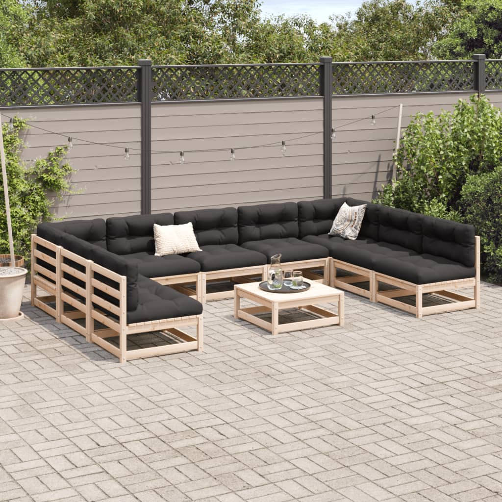 Set Canapea De Grădină Cu Perne, 10 Piese, Lemn Masiv De Pin
