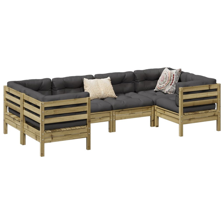 Set Mobilier De Grădină Cu Perne, 6 Piese, Lemn Masiv De Pin