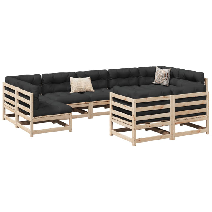 Set Mobilier De Grădină Cu Perne, 9 Piese, Lemn Masiv De Pin
