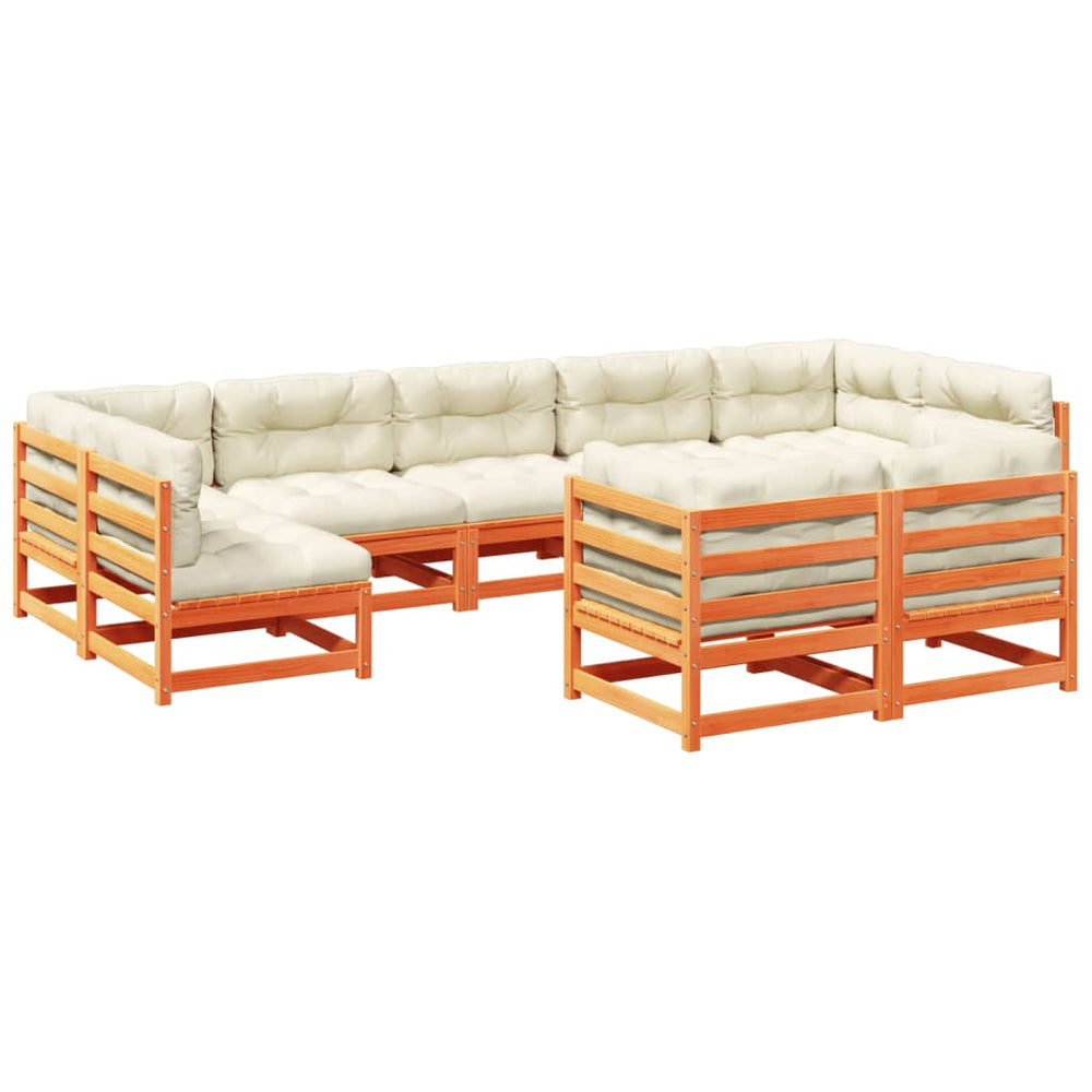 Set Mobilier De Grădină Cu Perne, 9 Piese, Lemn Masiv De Pin