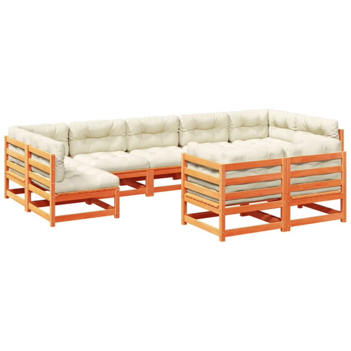 Set Mobilier De Grădină Cu Perne, 9 Piese, Lemn Masiv De Pin