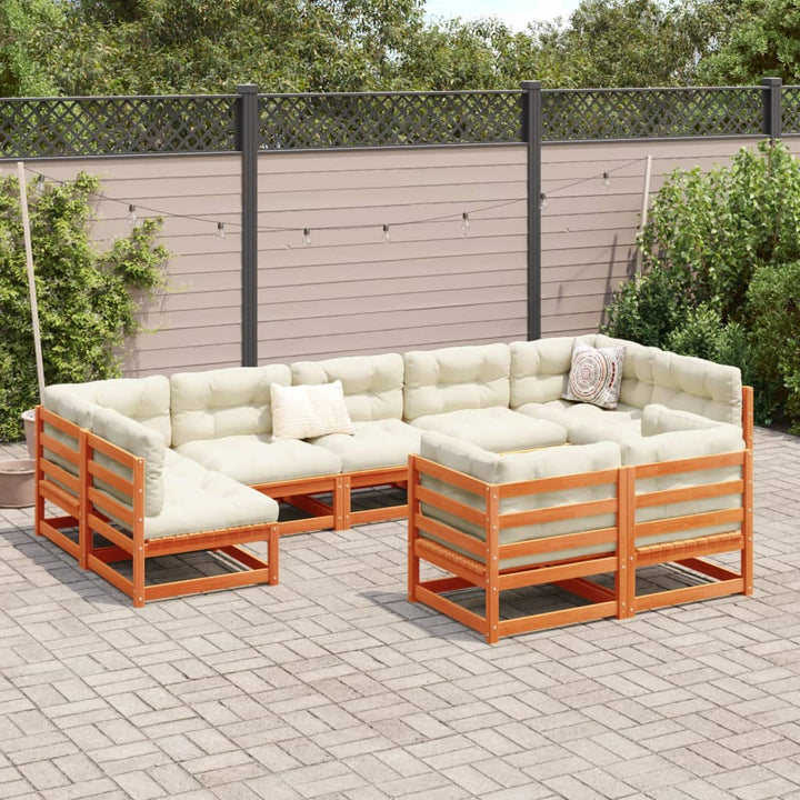 Set Mobilier De Grădină Cu Perne, 9 Piese, Lemn Masiv De Pin